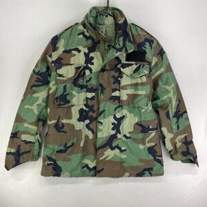 Military M-65‎ Cold Weather Field Coat Woodland Camo BDU 1985 Hooded Medium-Reg